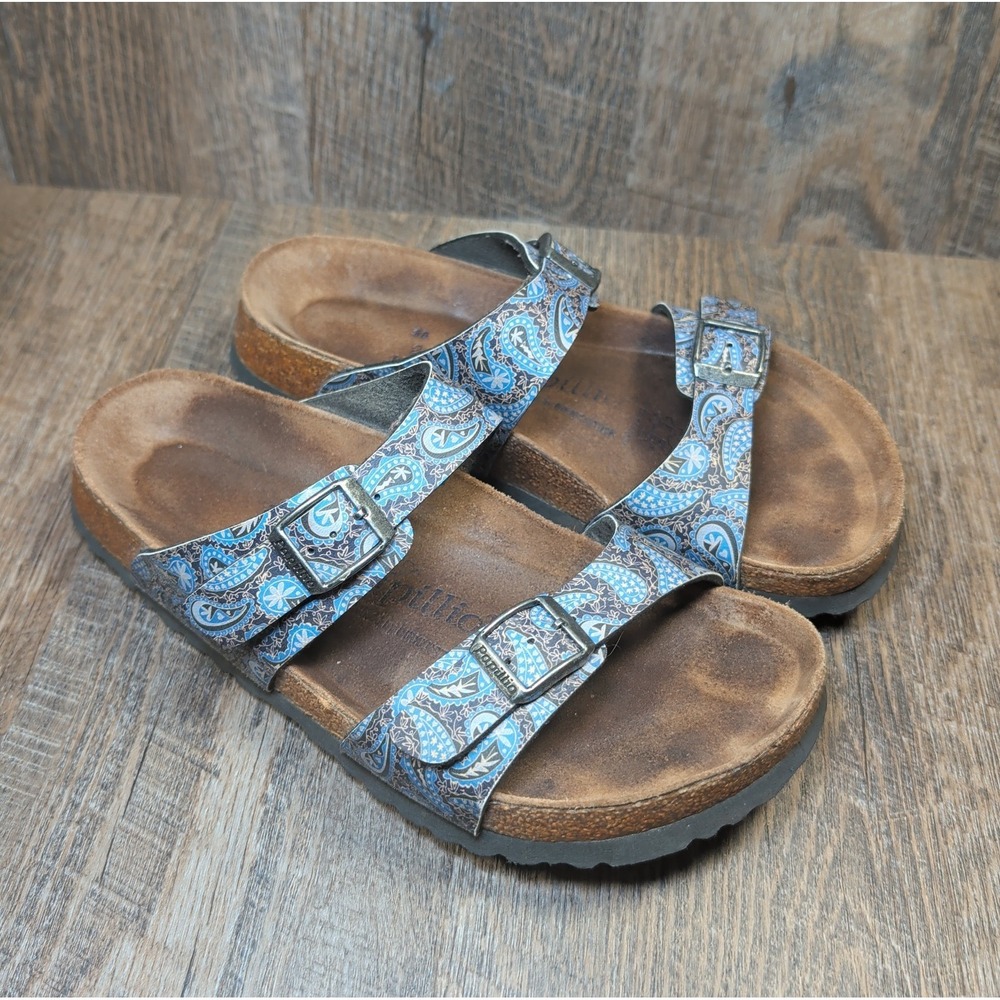 Birkenstock Papillio Sydney Sandals EU 38 US L7 Double Buckle Blue Paisley Slide
